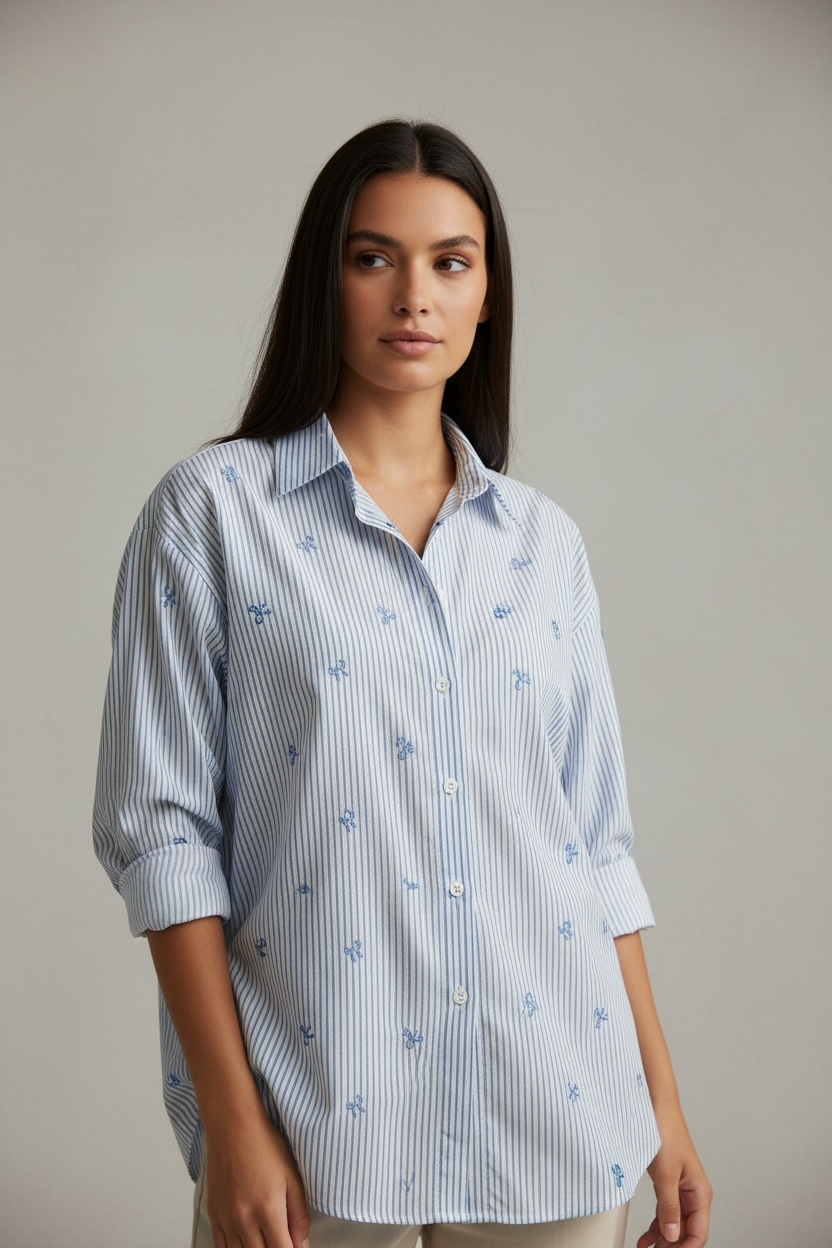 Camicia a righe ricamo fiocco