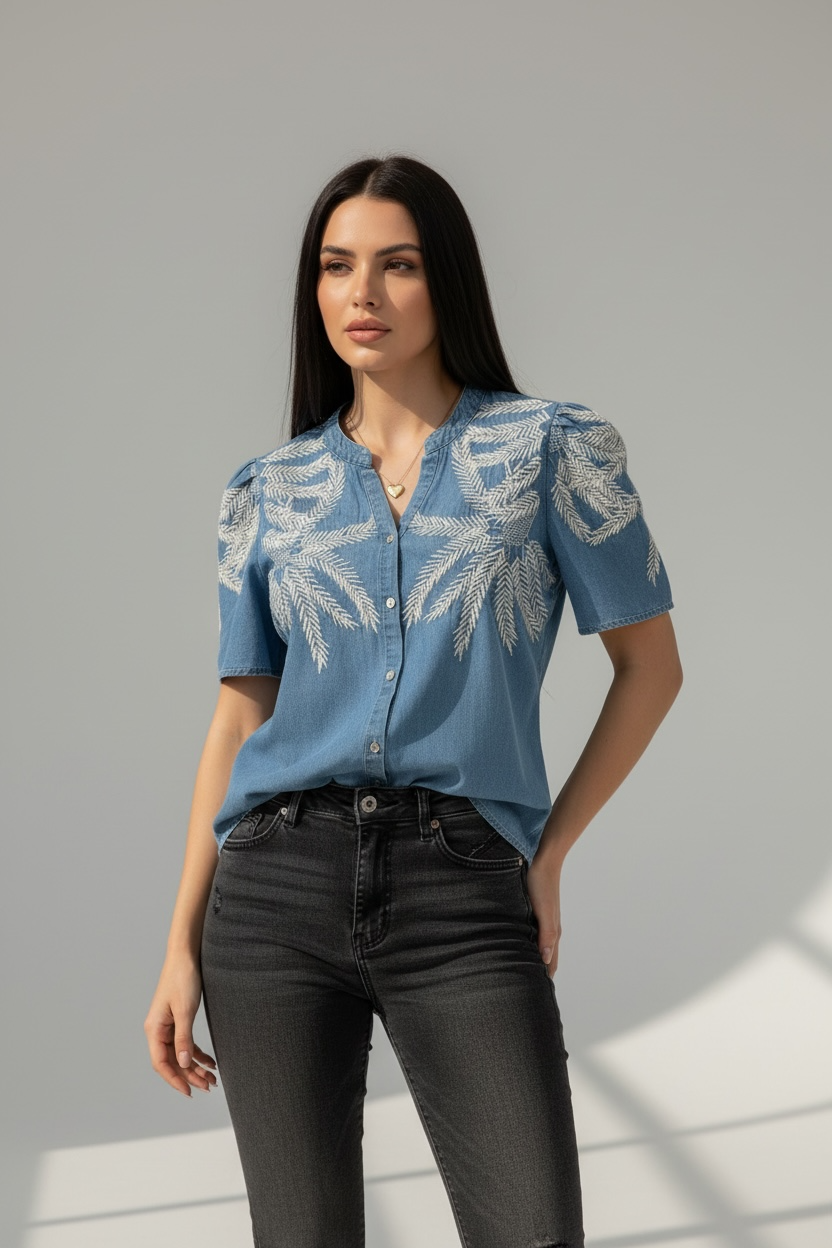 Camicia manica corta ricamo Viky