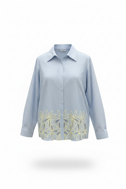 Camicia a righe ricamo giallo
