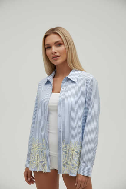 Camicia a righe ricamo giallo